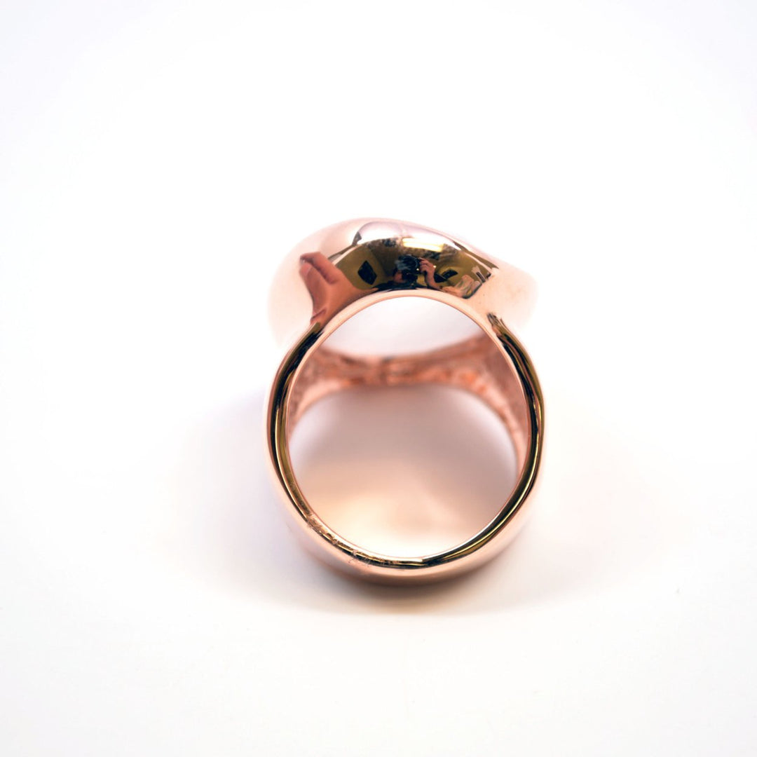 Large Oval Moonstone Set in a Wide Rose Gold Plated Band with Pave Rhinestone Cocktail Ring Image 4