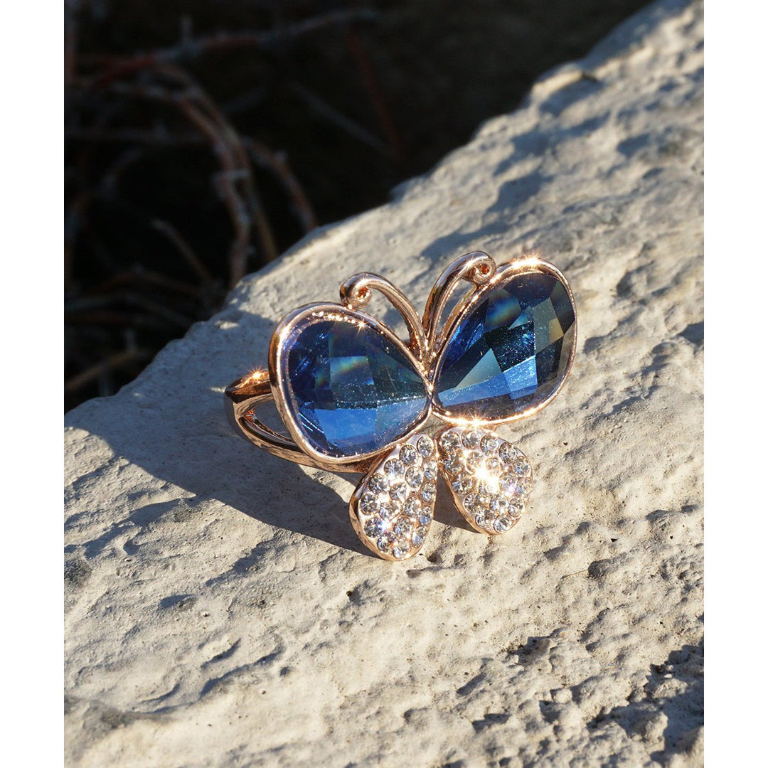 Hand-Made Butterfly-Shaped Rose Gold Plated Sapphire Fashion Ring Image 1