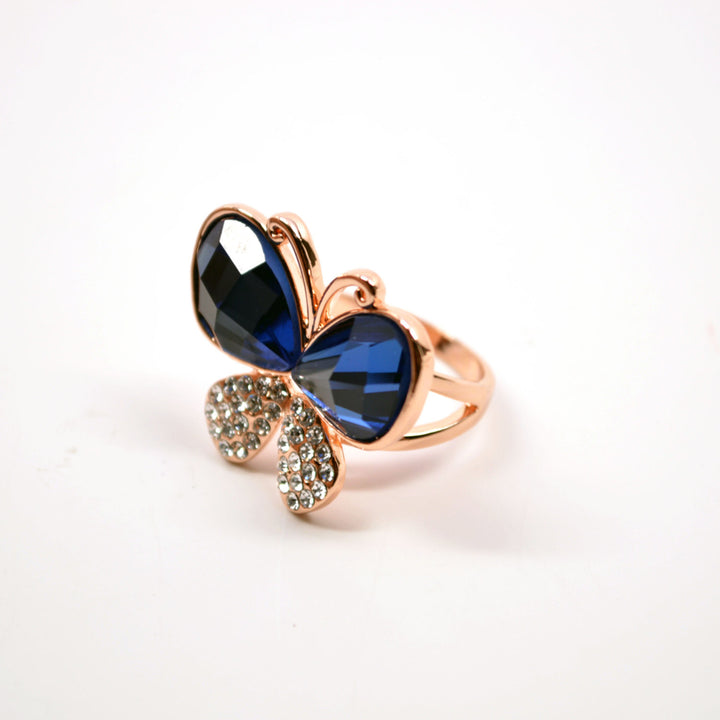 Hand-Made Butterfly-Shaped Rose Gold Plated Sapphire Fashion Ring Image 3