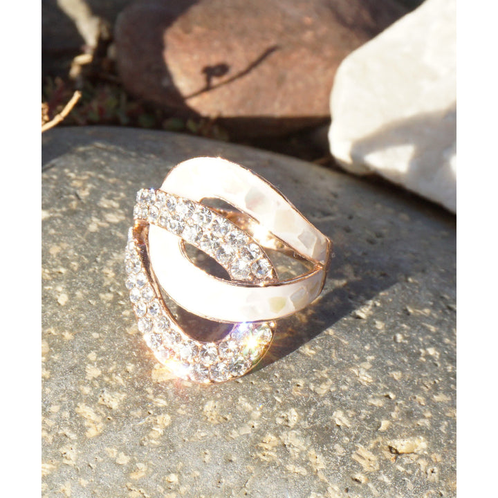 White Infinity Sparkling Crystals and Mother of Pearl Looped Ring Image 1