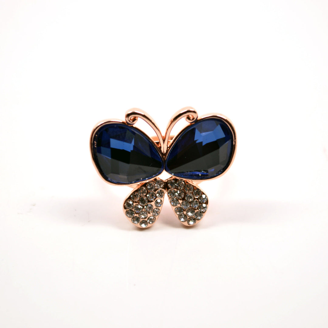 Hand-Made Butterfly-Shaped Rose Gold Plated Sapphire Fashion Ring Image 4