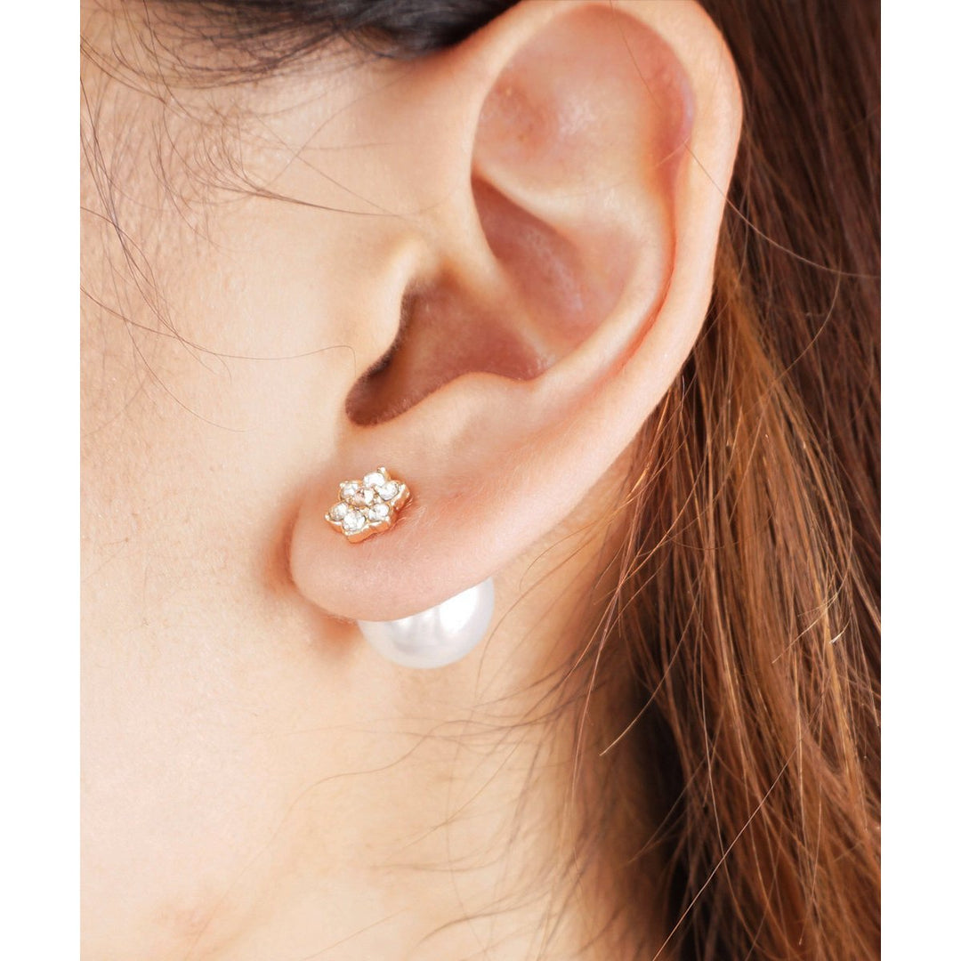 Double Sided Pearl and Flower Crystal Ear Jacket Earrings Image 2