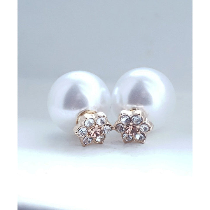 Double Sided Pearl and Flower Crystal Ear Jacket Earrings Image 3