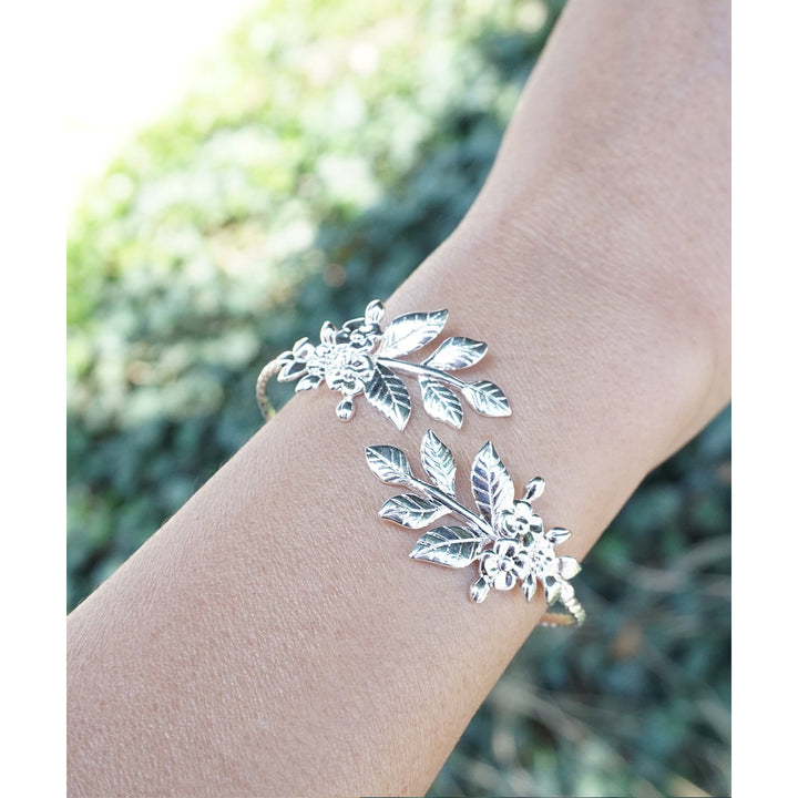 Floral Leaf Gold Plated or Silver Plated Goddess Adjustable Bangle Bracelet Arm Cuff Image 1