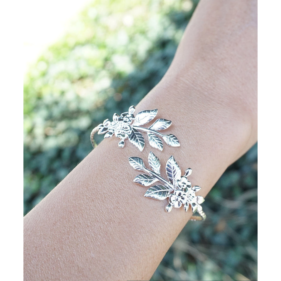 Floral Leaf Gold Plated or Silver Plated Goddess Adjustable Bangle Bracelet Arm Cuff Image 1