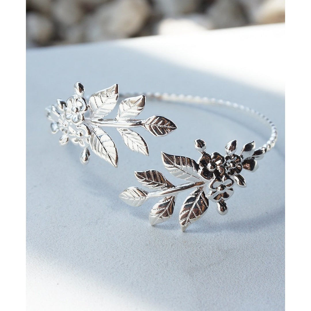 Floral Leaf Gold Plated or Silver Plated Goddess Adjustable Bangle Bracelet Arm Cuff Image 2