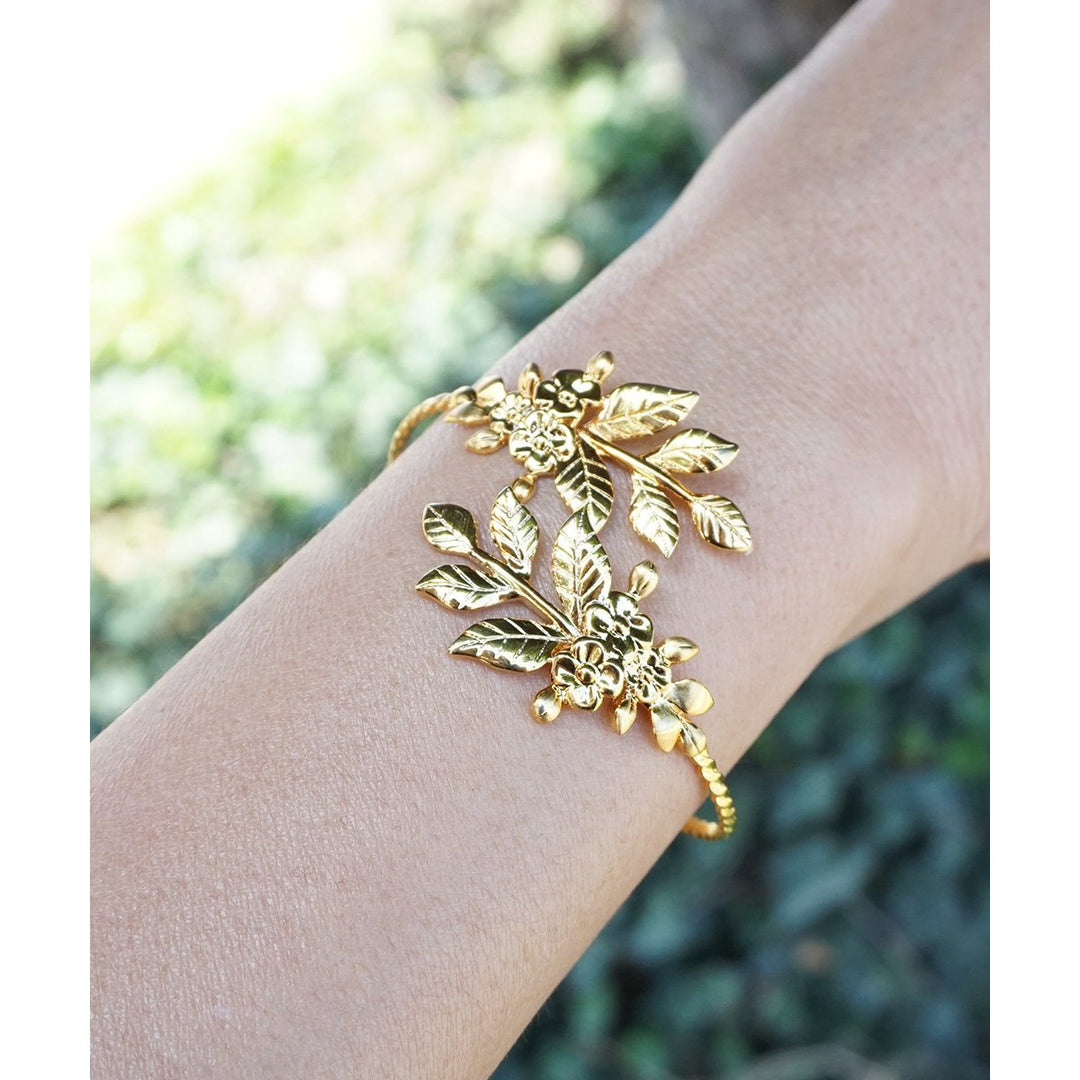 Floral Leaf Gold Plated or Silver Plated Goddess Adjustable Bangle Bracelet Arm Cuff Image 3