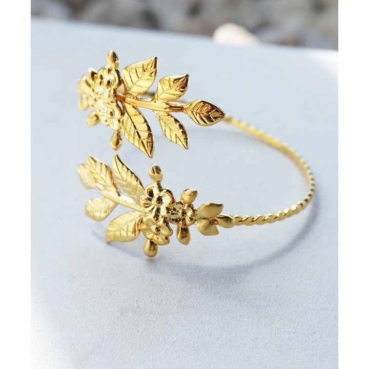 Floral Leaf Gold Plated or Silver Plated Goddess Adjustable Bangle Bracelet Arm Cuff Image 4