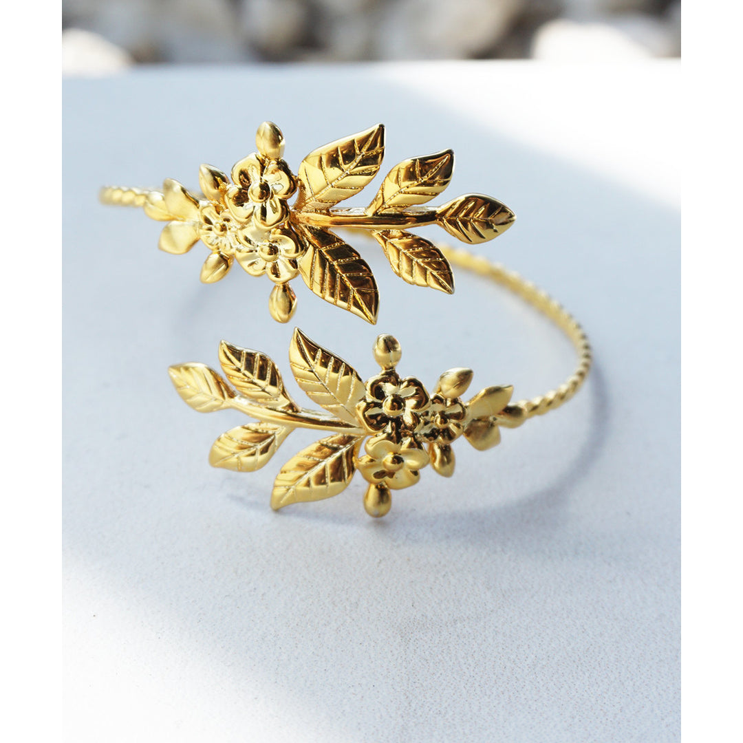 Floral Leaf Gold Plated or Silver Plated Goddess Adjustable Bangle Bracelet Arm Cuff Image 4