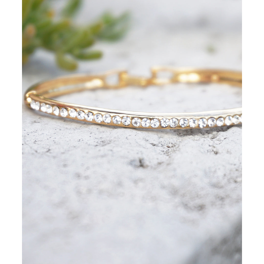 Dainty Thin Pave Zircon Crystal Gold Toned Fashion Bangle Image 1