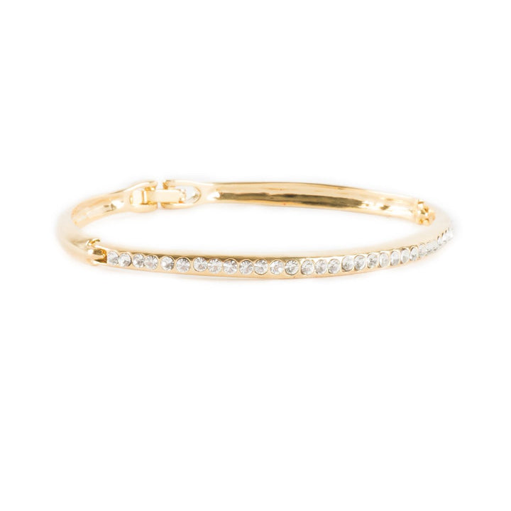 Dainty Thin Pave Zircon Crystal Gold Toned Fashion Bangle Image 3