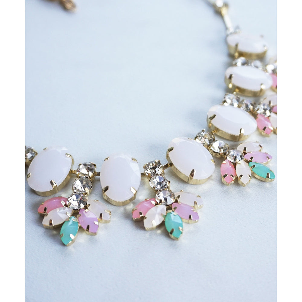 Bauble NecklacePastel Colored NecklacePale Pink Crystals and Stones Colorful Fashion Statement Necklace and Earrings Set Image 2