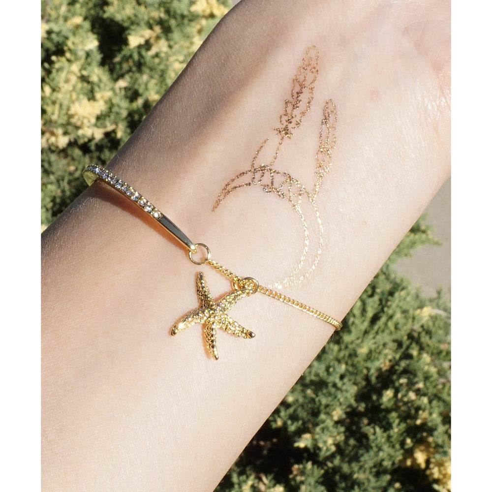 Starfish Charm Bracelet On Gold Toned Bracelet Dainty Fashion Jewelry Mothers Day Gift Idea Image 2