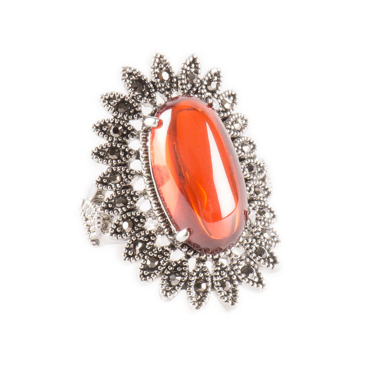 HOLIDAY CLEARANCE SALE! Antique Fire Red Gemstone and Crystal Jewelry Fashion Statement Glamour Ring Image 2