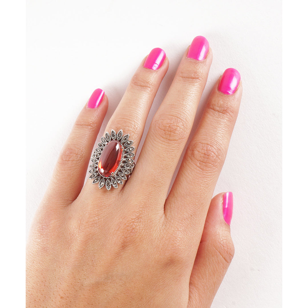 HOLIDAY CLEARANCE SALE! Antique Fire Red Gemstone and Crystal Jewelry Fashion Statement Glamour Ring Image 4
