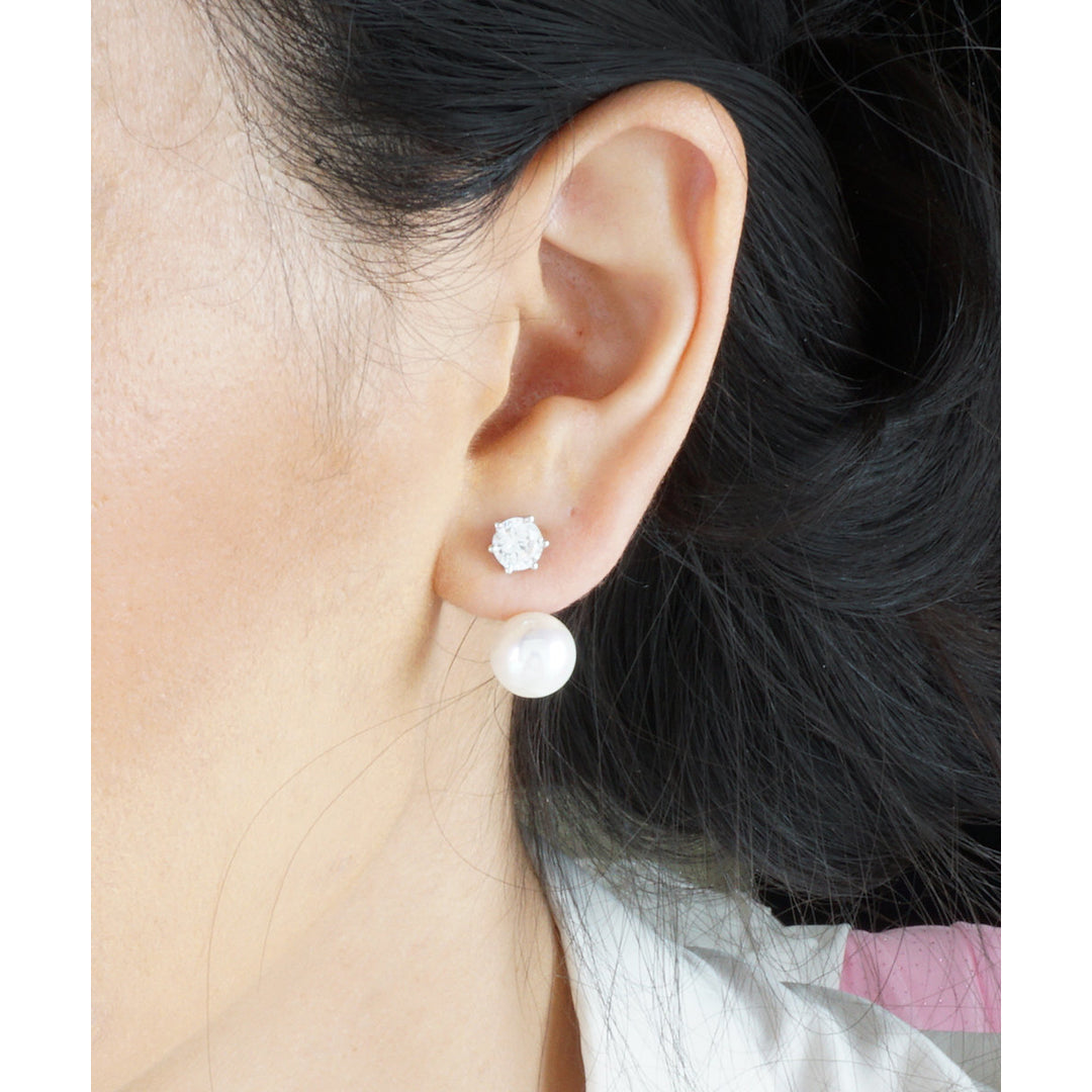 Simple Everyday Crystal and Pearl Front Back Ear Jacket Earrings Image 1