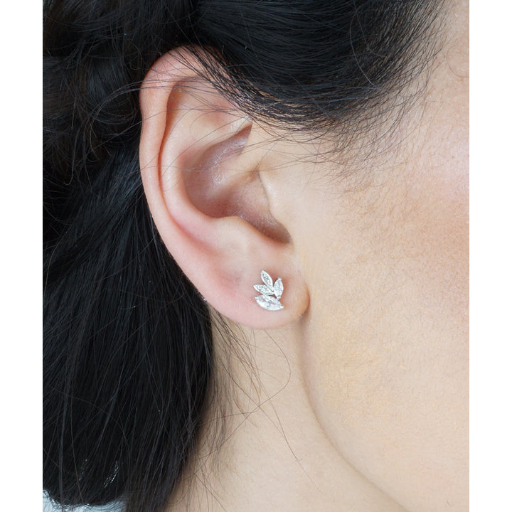 Rose Gold or Silver Elegant Crystal 2 In 1 Leaf And Vine Ear Cuff Earrings Genuine Rhodium Plating For Right Ear Pierce Image 2