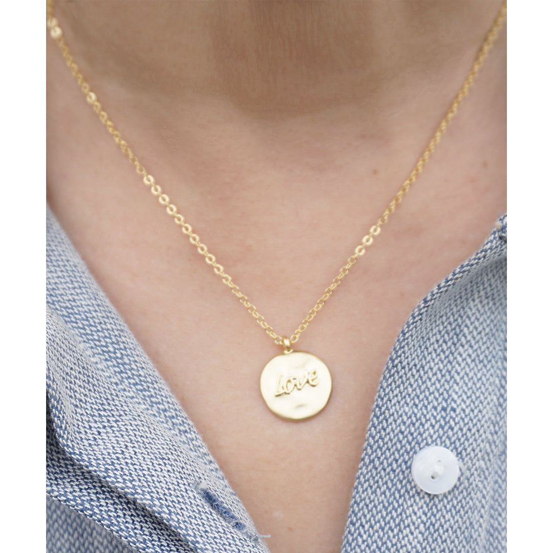 Love Bridesmaids  Round Gold Hand Stamped Minimal Thin Chain Simple Necklace Image 1