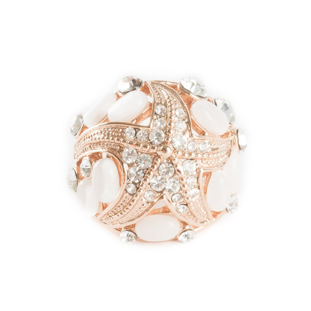 Ocean Starfish Rose Gold Plated Moonstone and Crystals Embellished Fashion Statement Ring Image 3