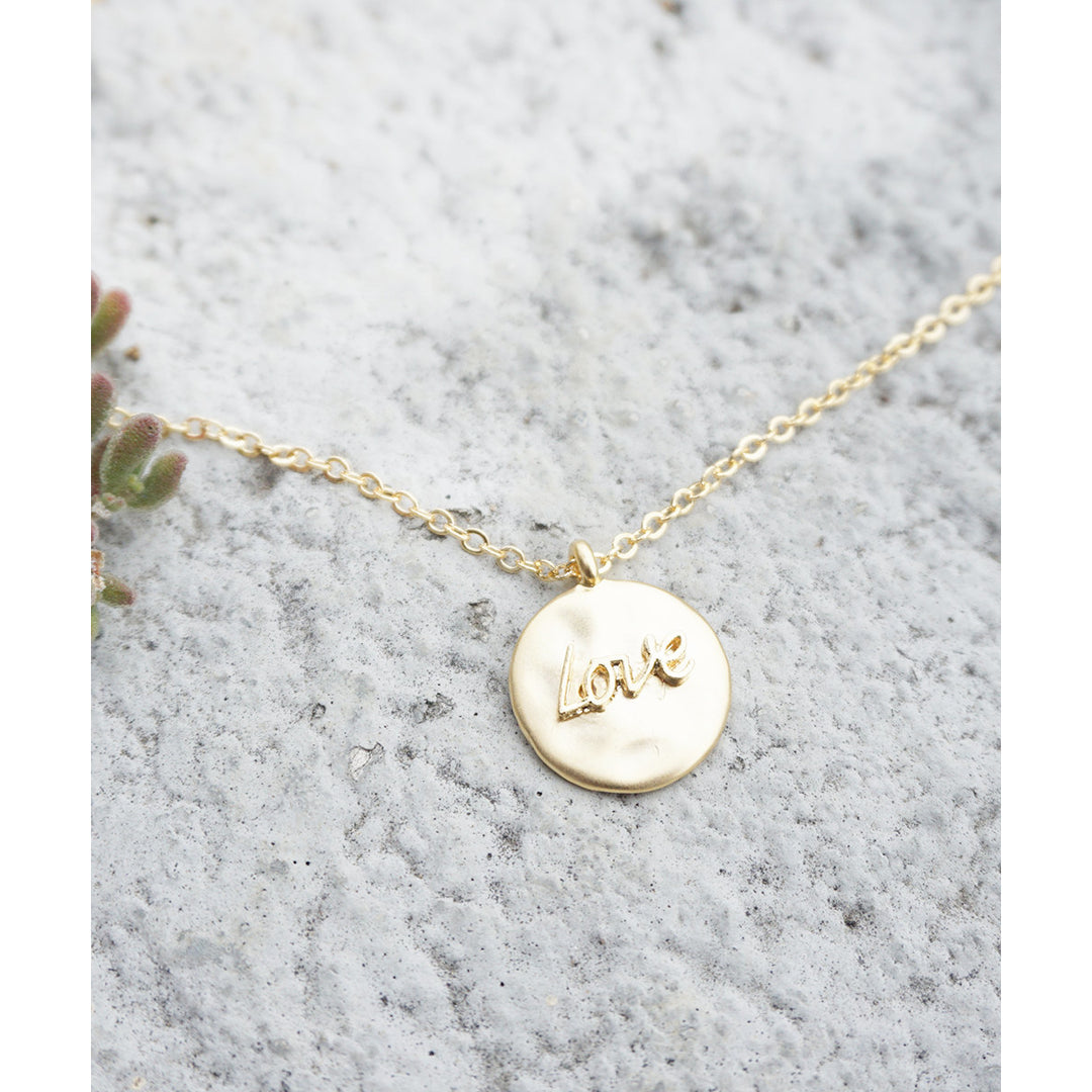 Love Bridesmaids  Round Gold Hand Stamped Minimal Thin Chain Simple Necklace Image 2