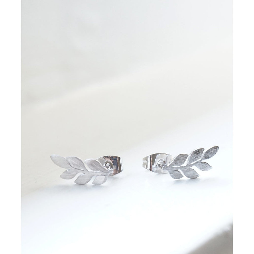 Silver or Gold Laurel Leaf Mini Dainty Little Simple Stud Earrings Bridesmaids Gift Idea Image 2