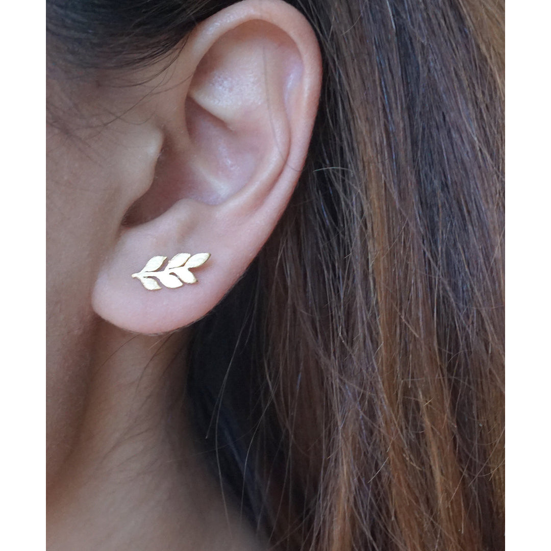 Silver or Gold Laurel Leaf Mini Dainty Little Simple Stud Earrings Bridesmaids Gift Idea Image 3