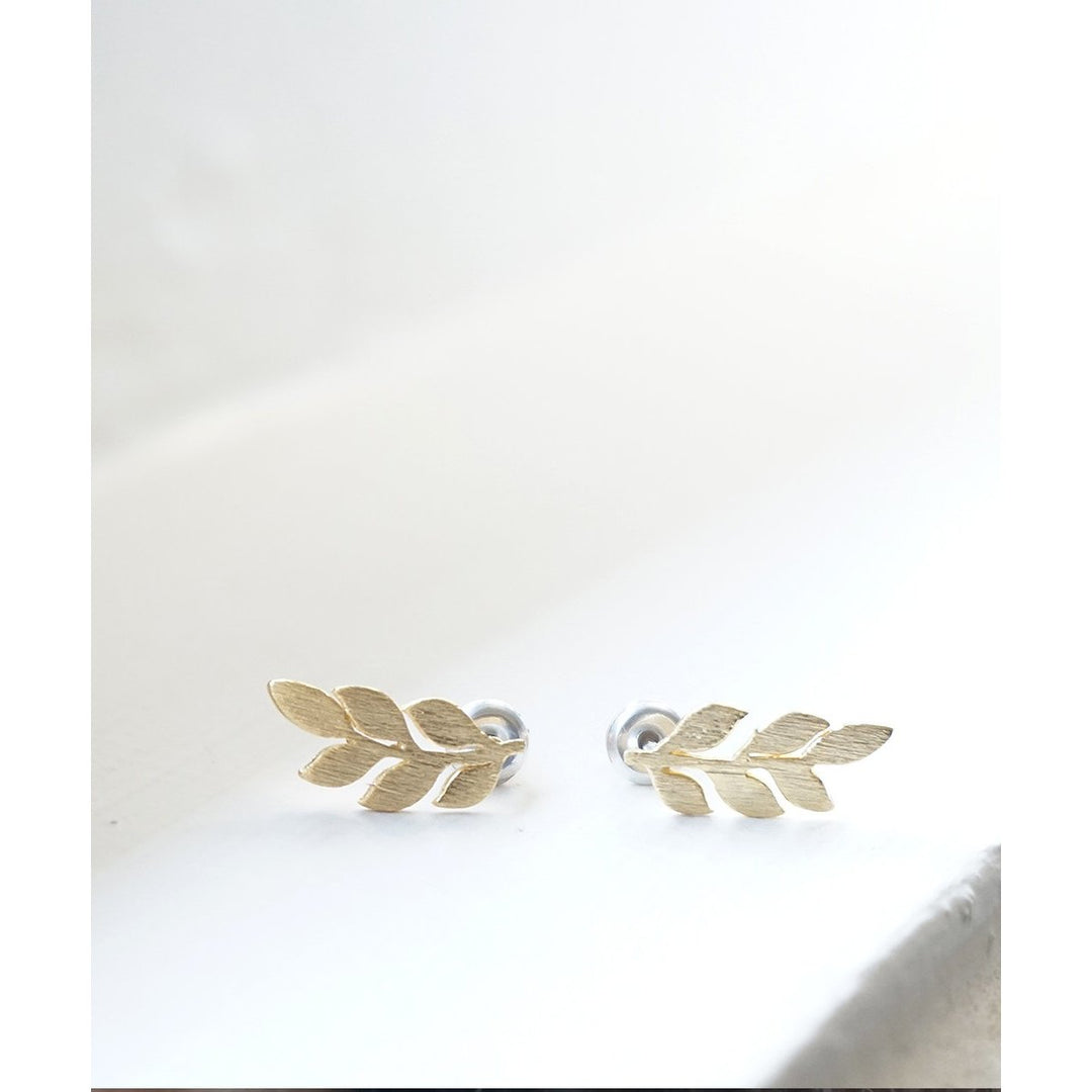 Silver or Gold Laurel Leaf Mini Dainty Little Simple Stud Earrings Bridesmaids Gift Idea Image 4