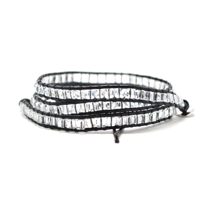 HOLIDAY CLEARANCE SALE! The Looking Glass - 23" Clear Beaded Black Leather Wrap Bracelet Image 1