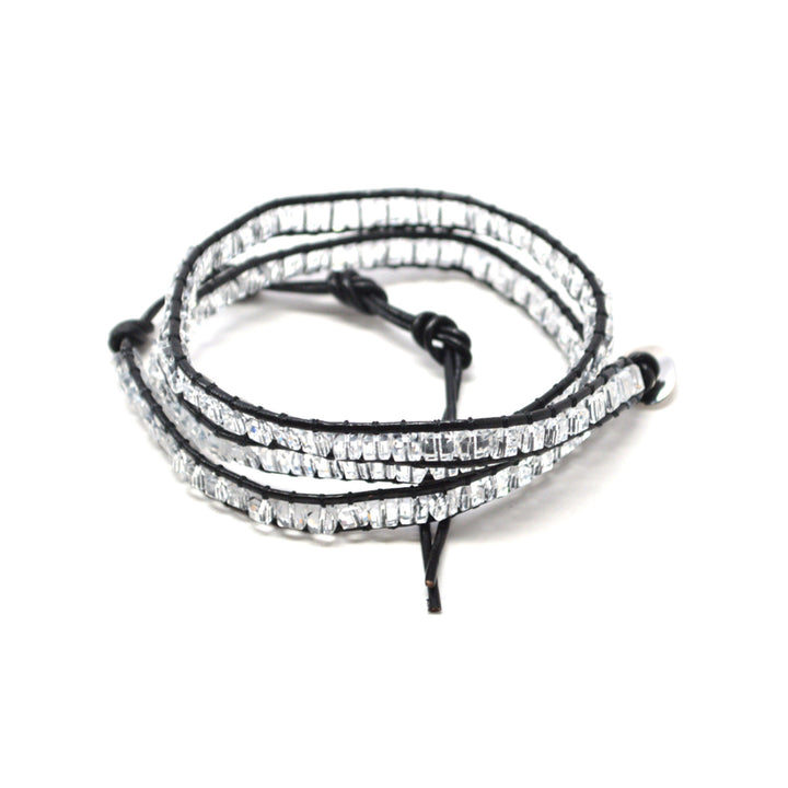 HOLIDAY CLEARANCE SALE! The Looking Glass - 23" Clear Beaded Black Leather Wrap Bracelet Image 2