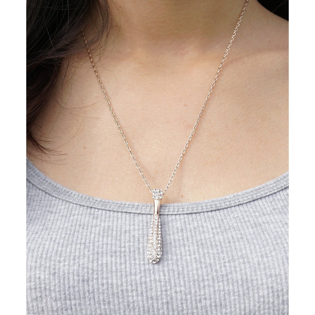 Simple Rose Gold Sparkling Crystals Encrusted Champagne Bottle Pendant Thin Chain Necklace Image 2