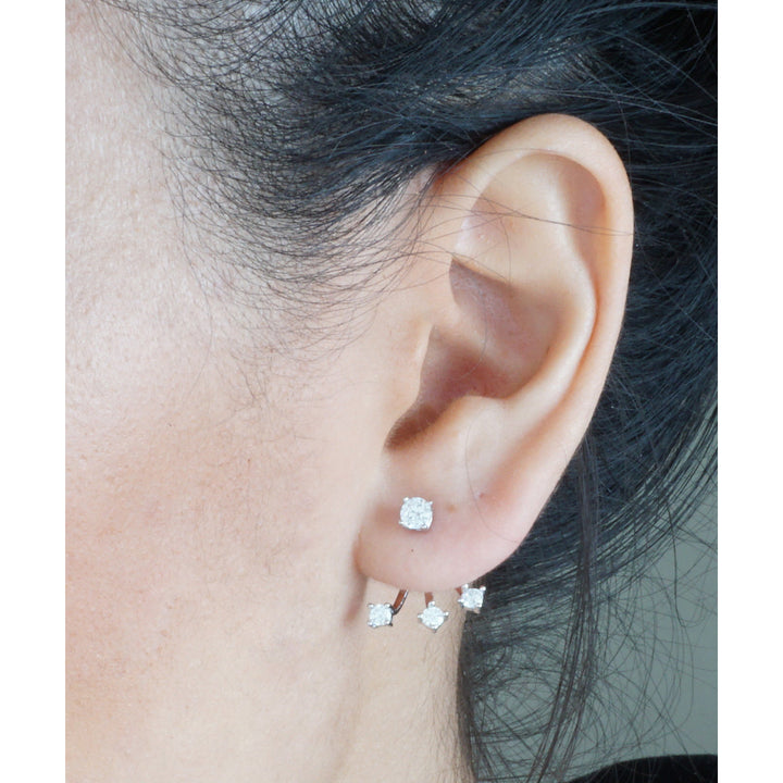 Shooting Star Silver Tone Ear Jackets Three Prong Crystal Peekaboo Studs Fashion Earrings Image 1