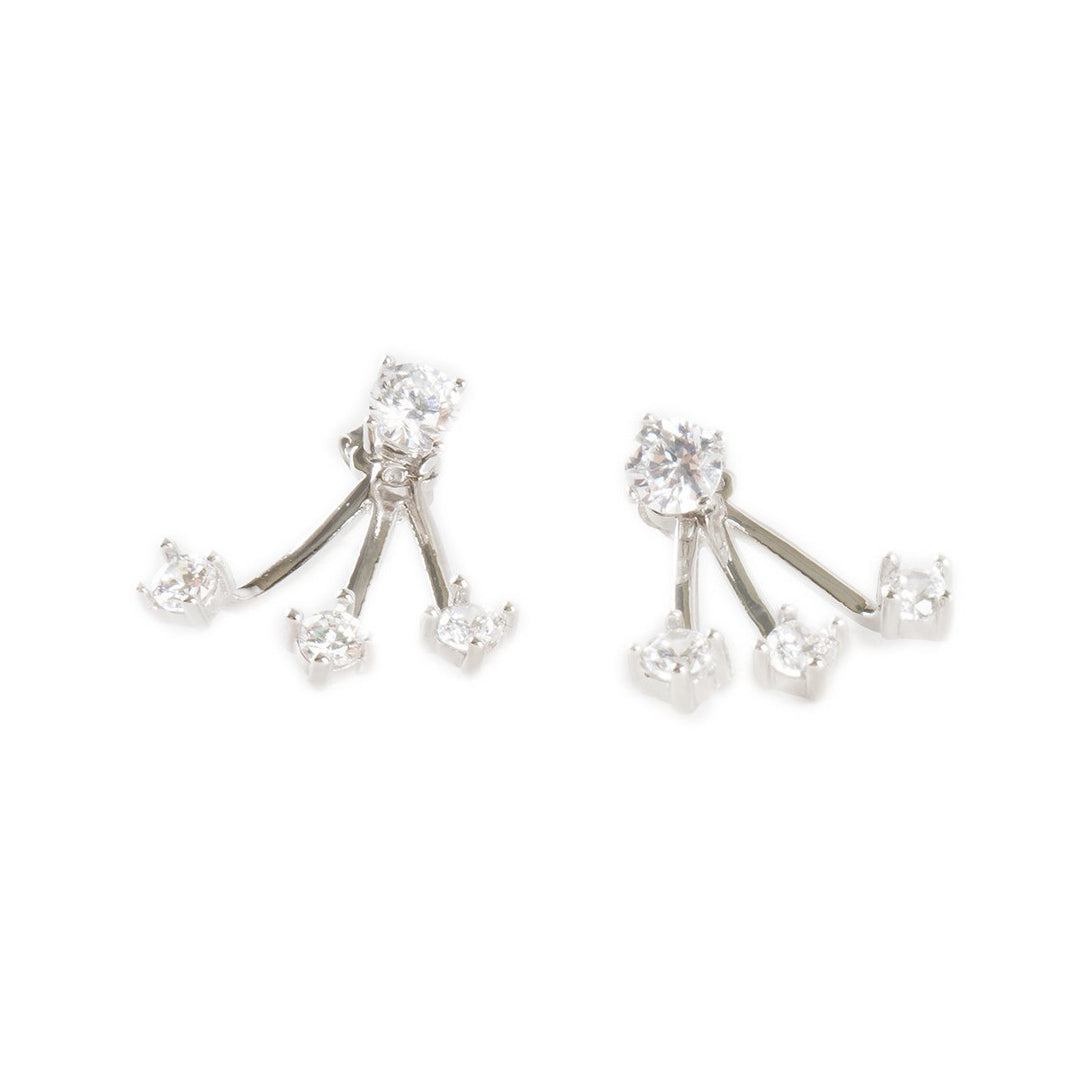 Shooting Star Silver Tone Ear Jackets Three Prong Crystal Peekaboo Studs Fashion Earrings Image 3