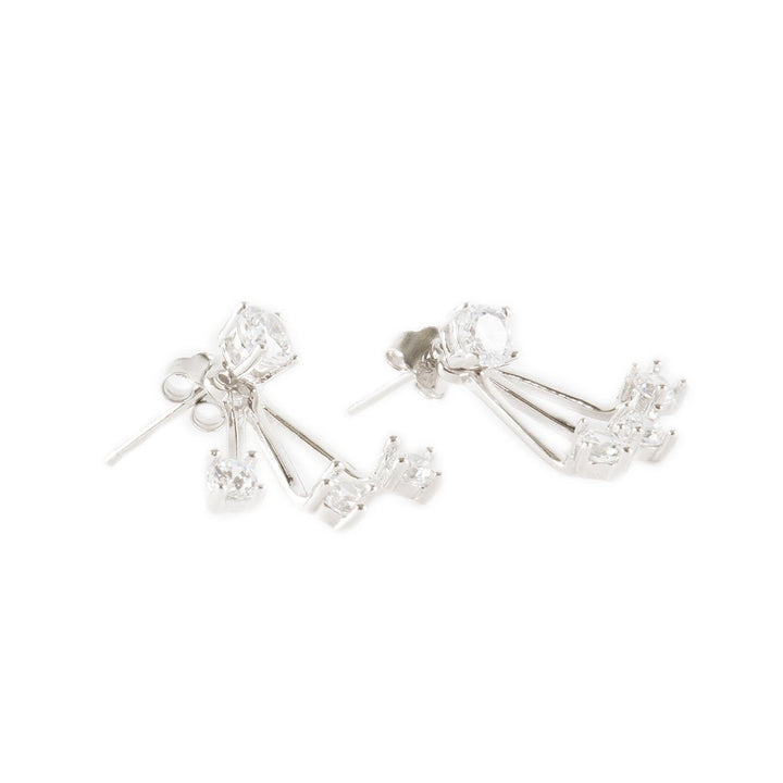 Shooting Star Silver Tone Ear Jackets Three Prong Crystal Peekaboo Studs Fashion Earrings Image 4