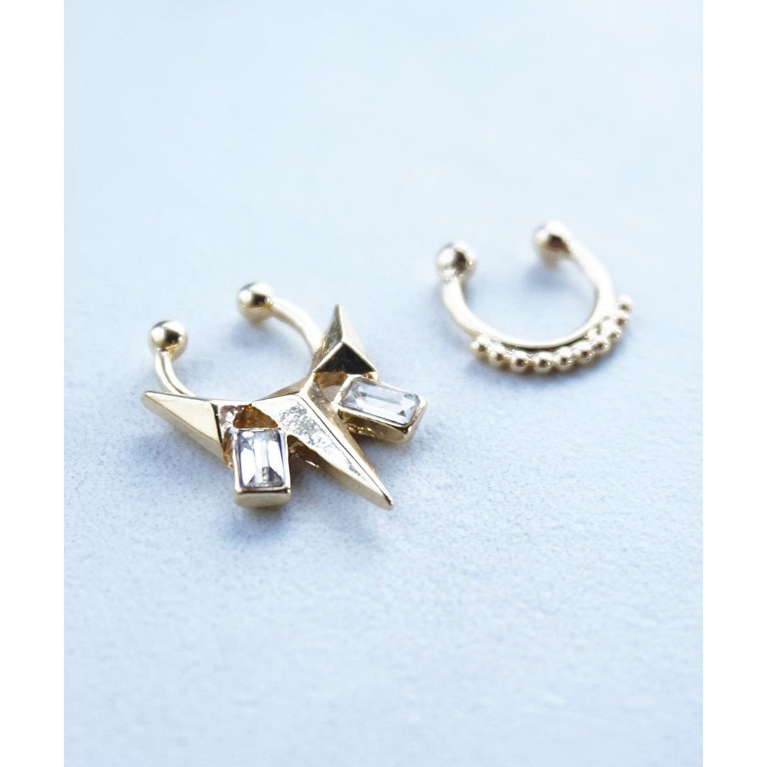 Gold or Silver Spike Studs Faux Septum Nose Clip On Ring SET OF TWO Image 1