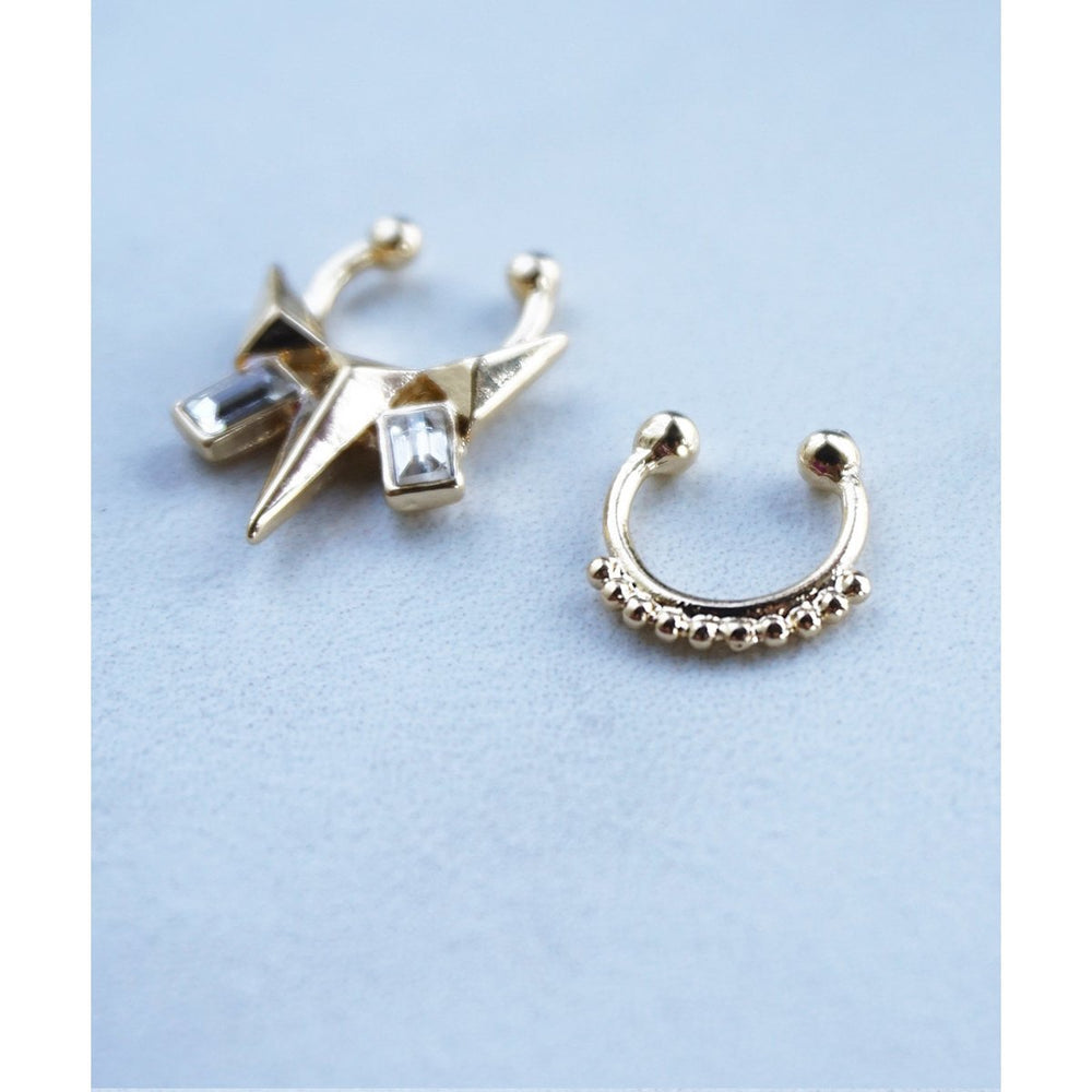 Gold or Silver Spike Studs Faux Septum Nose Clip On Ring SET OF TWO Image 2