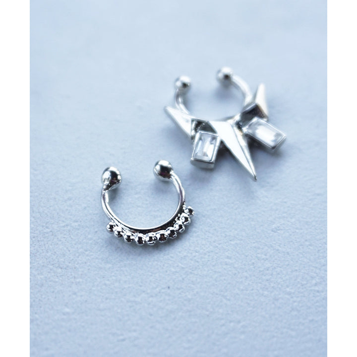 Gold or Silver Spike Studs Faux Septum Nose Clip On Ring SET OF TWO Image 3