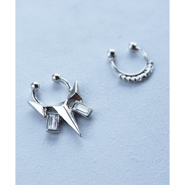 Gold or Silver Spike Studs Faux Septum Nose Clip On Ring SET OF TWO Image 4