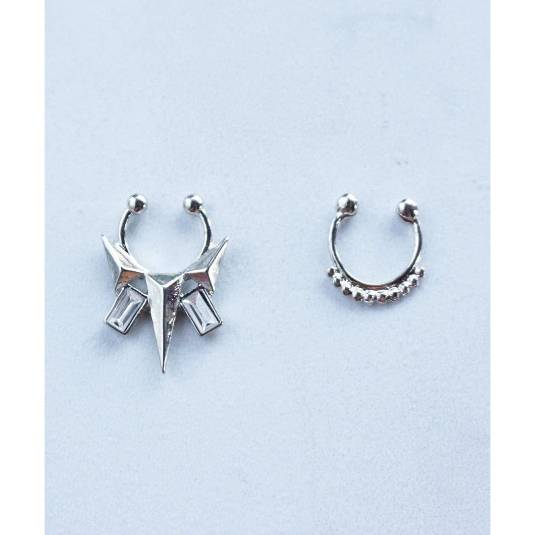 Gold or Silver Spike Studs Faux Septum Nose Clip On Ring SET OF TWO Image 4