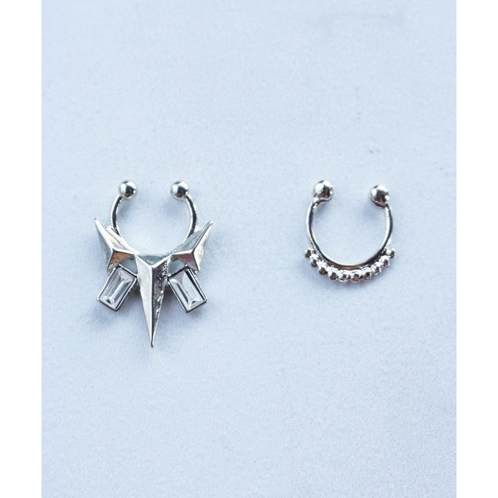 Gold or Silver Spike Studs Faux Septum Nose Clip On Ring SET OF TWO Image 4