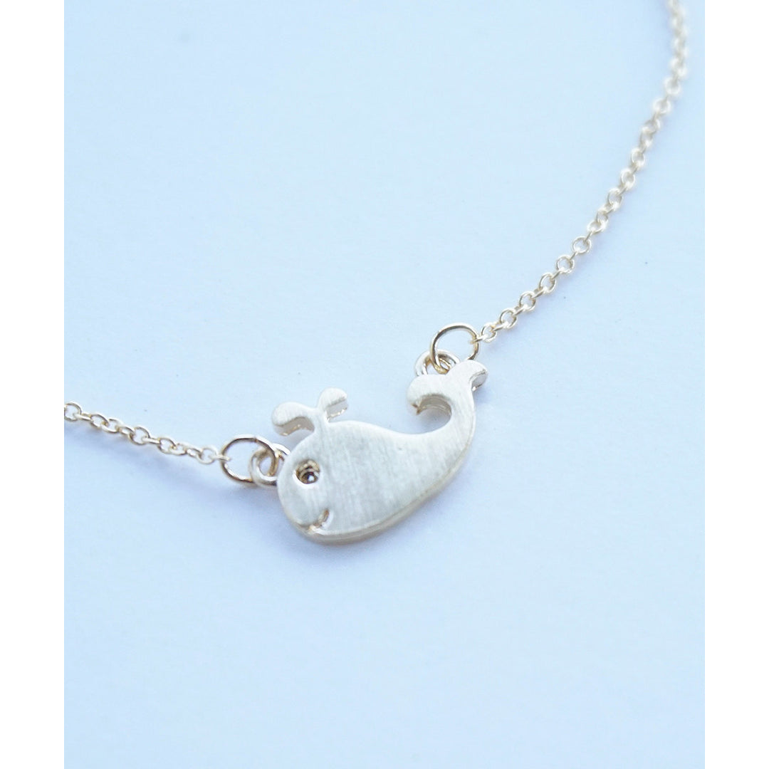 Whale You Be Mine Cute Little Gold Mini Whale Charm Pendant Necklace Image 1