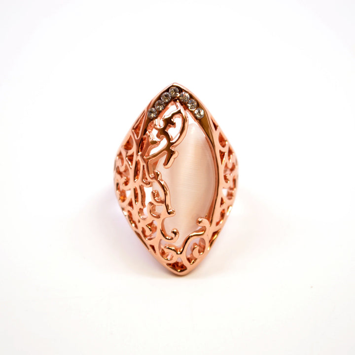 Oval Shaped Opalite Stone On Rose Gold Plated Base With Filigree Design Claw Knuckle Fashion Ring Image 1