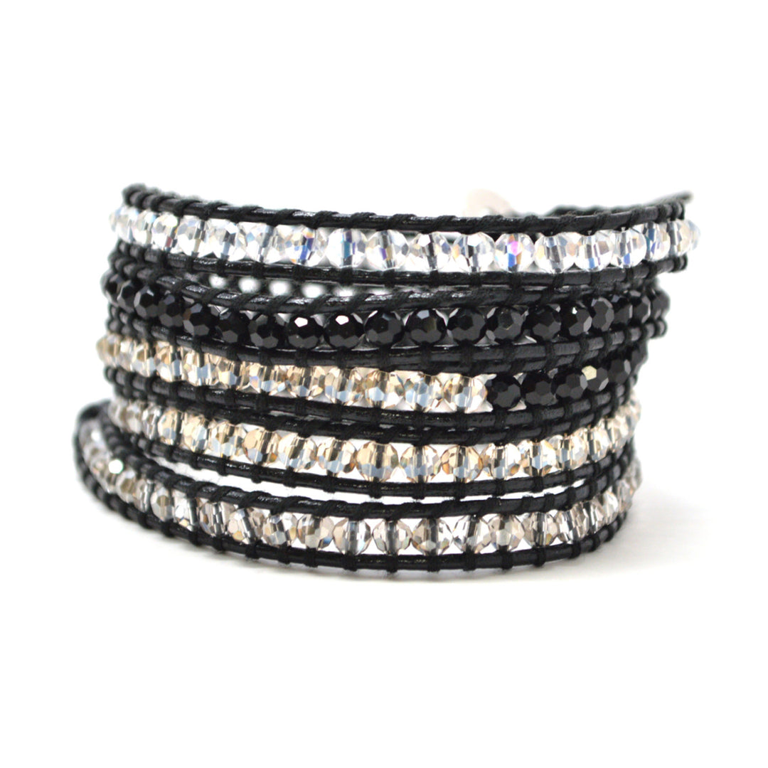 HOLIDAY CLEARANCE SALE! The Galactic - 34" Black White Clear and Copper Clear Beaded Black Leather Wrap Bracelet Image 1