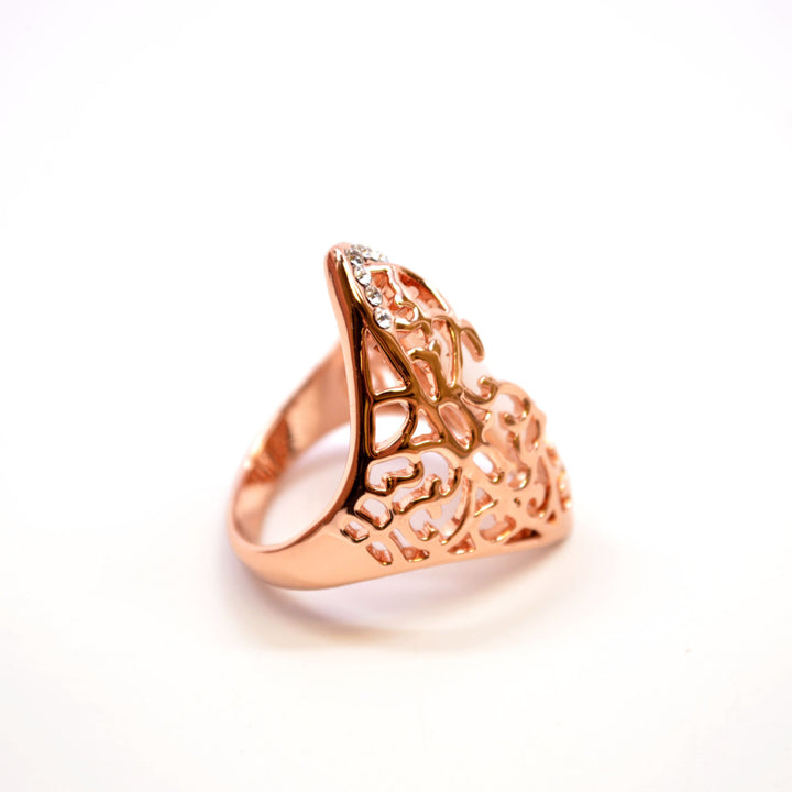 Oval Shaped Opalite Stone On Rose Gold Plated Base With Filigree Design Claw Knuckle Fashion Ring Image 2