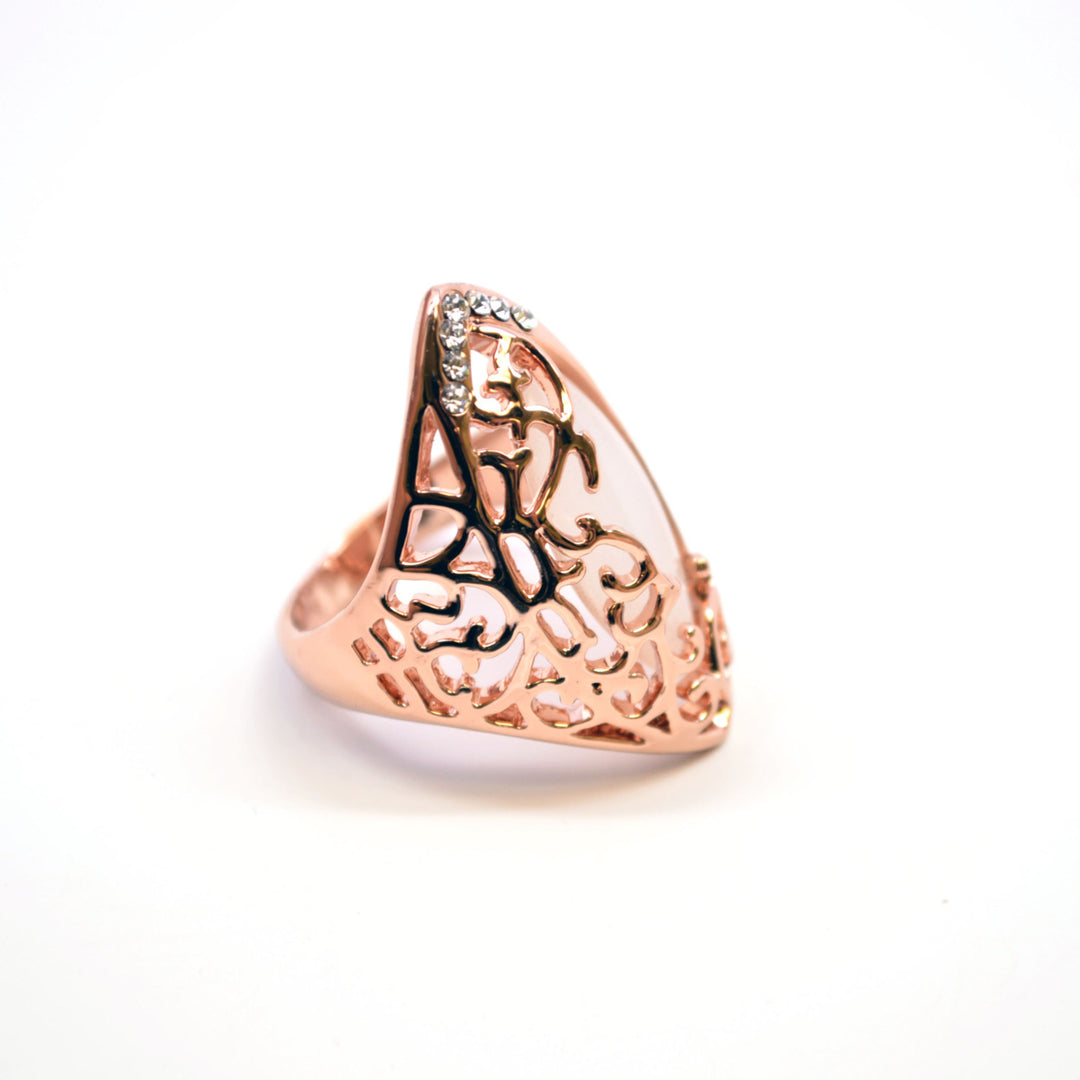 Oval Shaped Opalite Stone On Rose Gold Plated Base With Filigree Design Claw Knuckle Fashion Ring Image 3