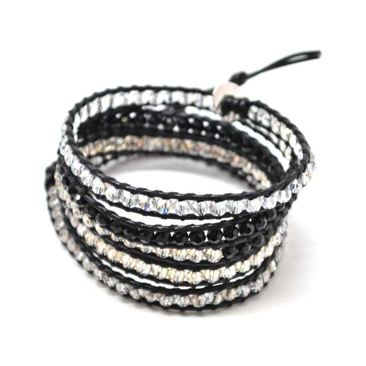 HOLIDAY CLEARANCE SALE! The Galactic - 34" Black White Clear and Copper Clear Beaded Black Leather Wrap Bracelet Image 2