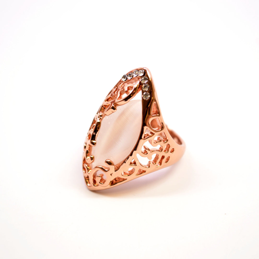 Oval Shaped Opalite Stone On Rose Gold Plated Base With Filigree Design Claw Knuckle Fashion Ring Image 4