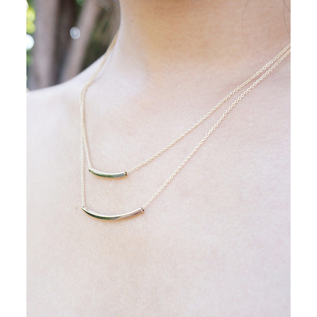 Simple Double Stacked Thin Bar Gold and Silver Layered Minimalist Dainty Fashion Necklace Image 1