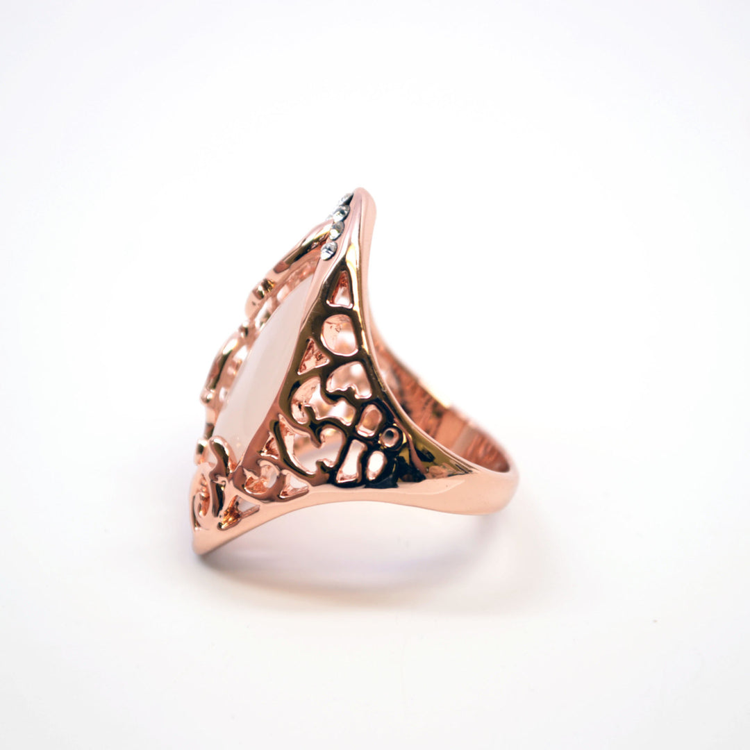 Oval Shaped Opalite Stone On Rose Gold Plated Base With Filigree Design Claw Knuckle Fashion Ring Image 4