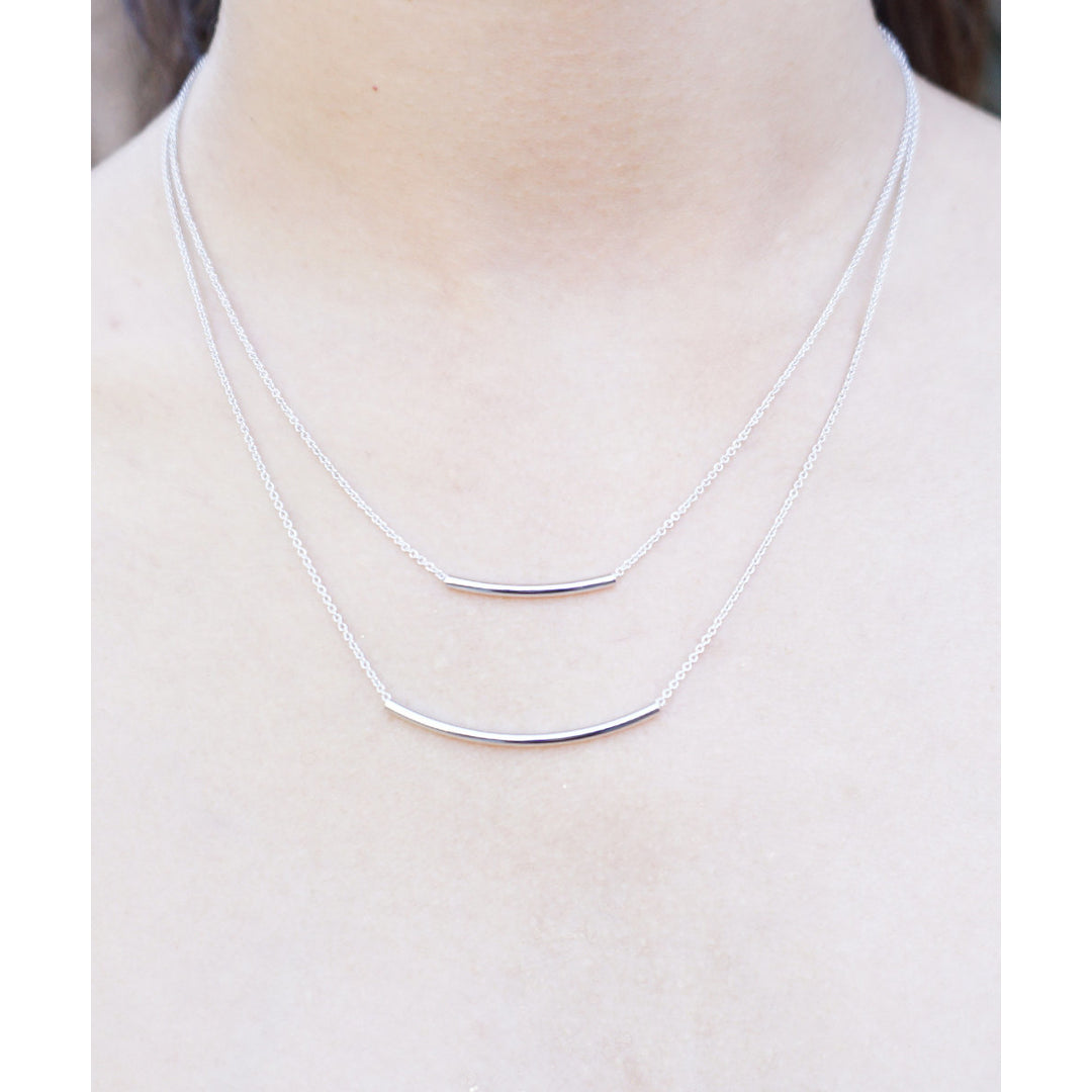 Simple Double Stacked Thin Bar Gold and Silver Layered Minimalist Dainty Fashion Necklace Image 4
