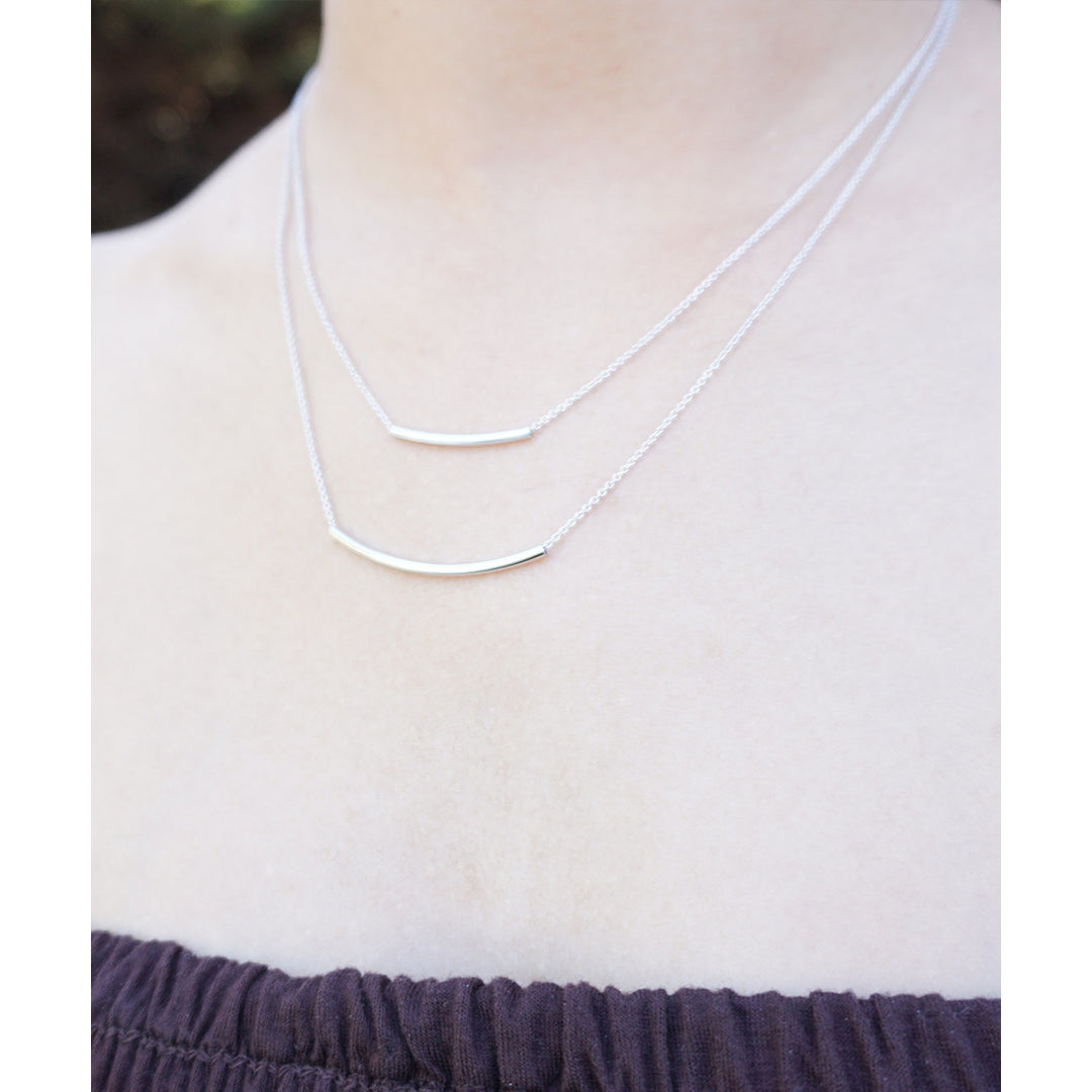 Simple Double Stacked Thin Bar Gold and Silver Layered Minimalist Dainty Fashion Necklace Image 4